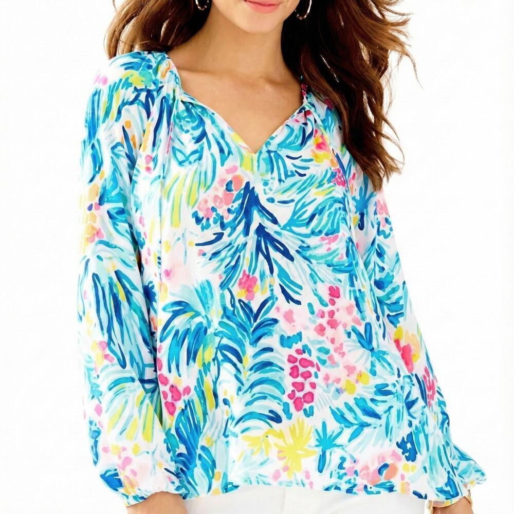 Lilly Pulitzer Willa Tunic Blouse Top in Serene Blue Tippy Top Size S